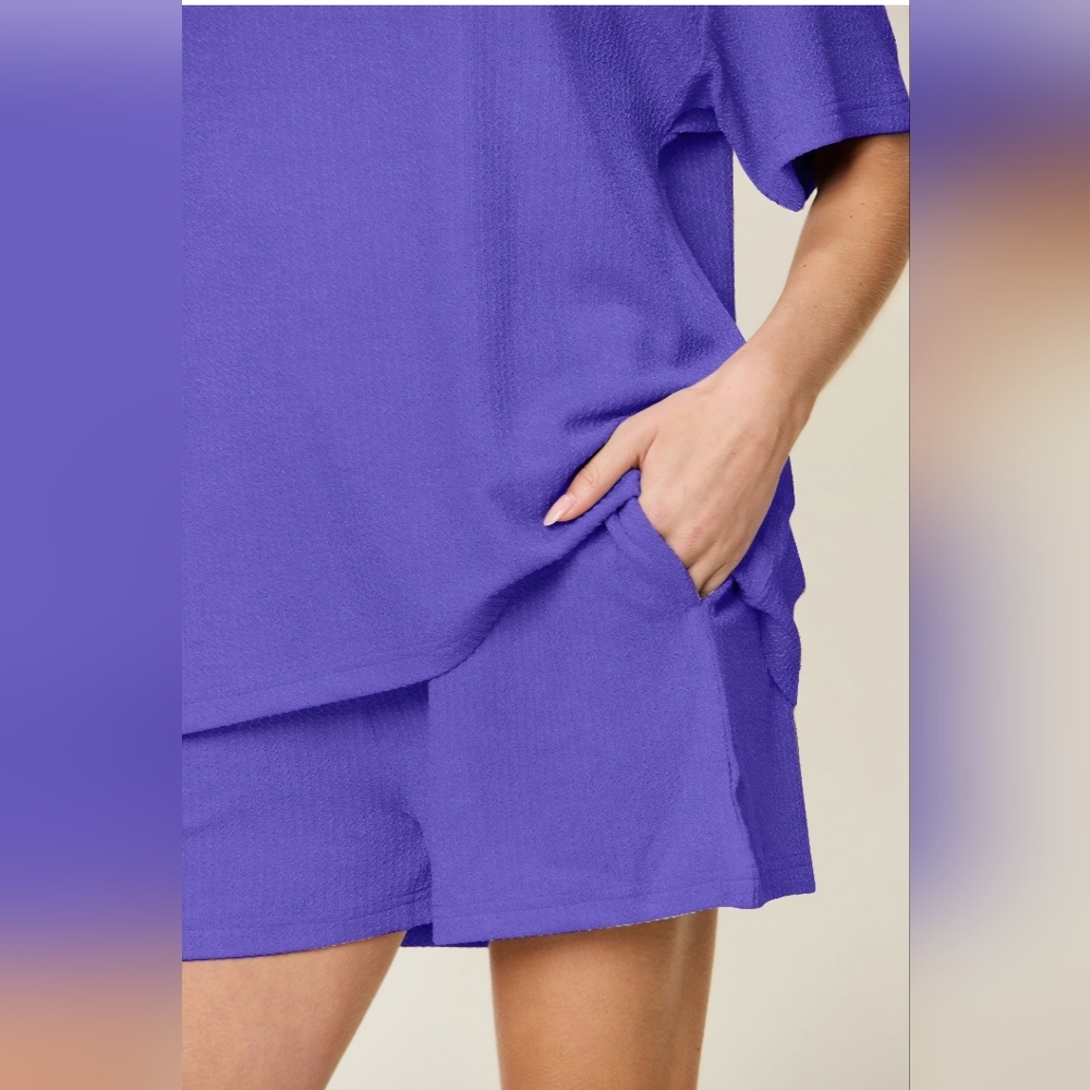 Double Take Full Size Round Neck Short Sleeve and Shorts SET-size Large- NWOT💜 - Picture 3 of 6